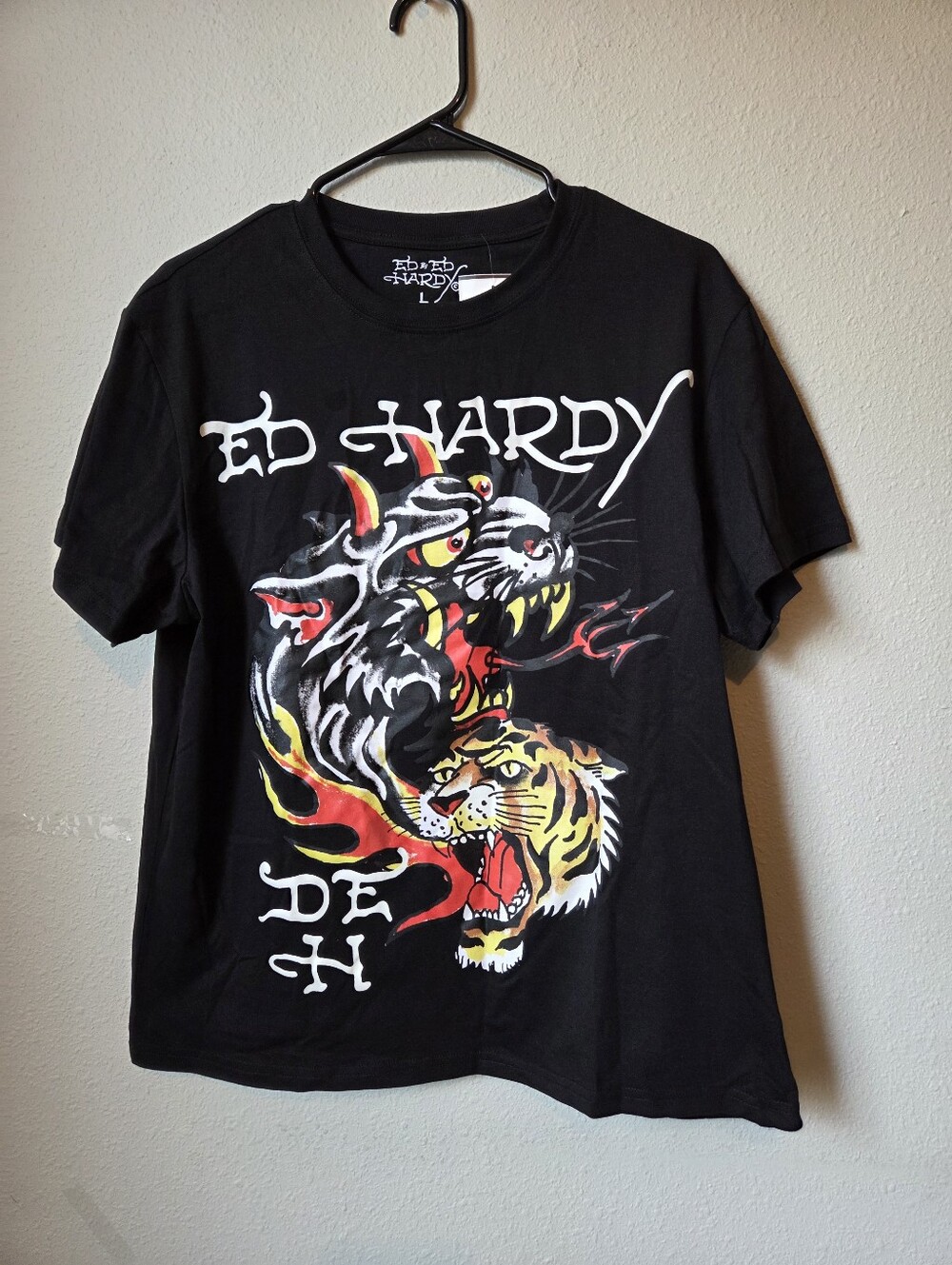 Ed Hardy Black Tee with Tiger & Panther Graphic